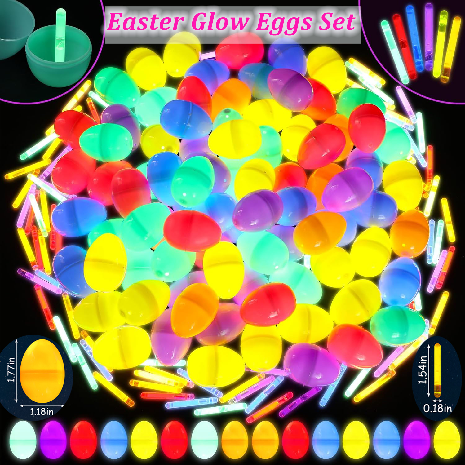 Party Games Usa - 100-300Set Easter Eggs with Mini Glow